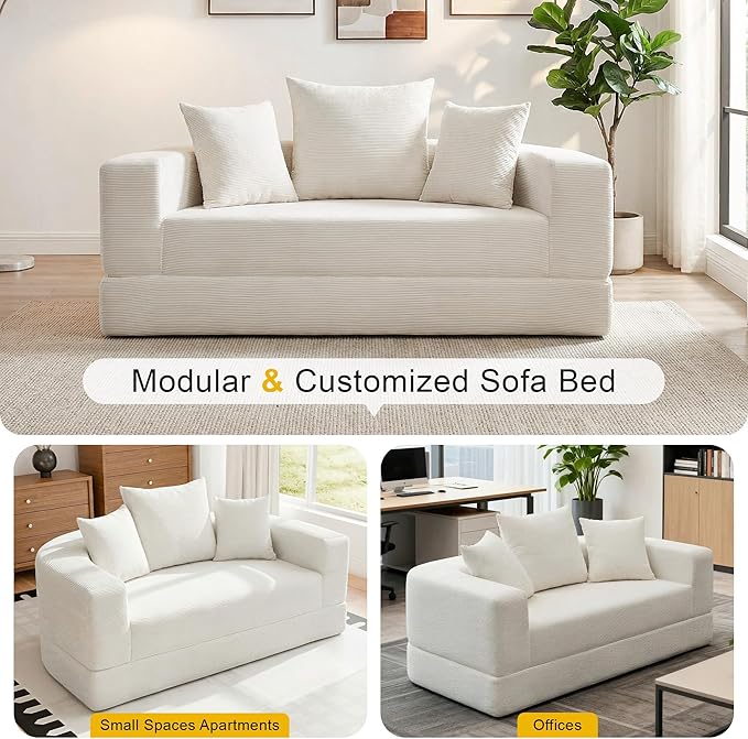 Casaphoria 67'' Sleeper Sofa for Small SpacesConvertible Foldable Couch Bed with ArmrestsSpace Saving Guest Bed for ApartmentsDormsLiving Room(Beige)