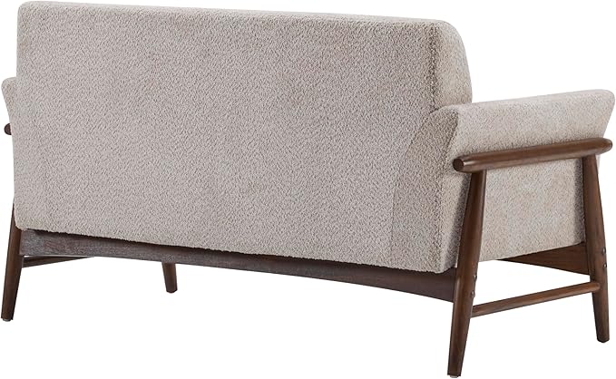 Christopher Knight Home Canna Boucle Flared Arms Loveseat Comfy Upholstery 2 Seater Sofa Wooden Frame Living Room Chair Soft Seating Lounge Sofa for Bedroom/Office Almond + Walnut