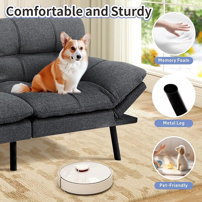 MUUEGM Convertible Futon Sofa Bed Memory Foam 71 Sofabed Modern Loveseat Sleeper Sofa with Adjustable Backrest &amp Armrest for Small Space Office Couch for Living RoomApartmentOffice