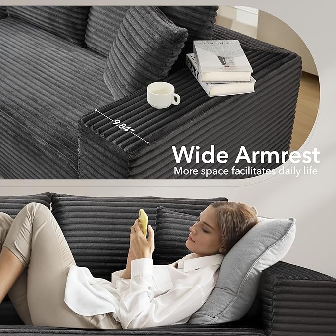 108'' Modular Sectional SofaComfy Cloud Couch with L Shaped ChaiseModern Deep Seat Boneless Couch for Living Room3 SeaterNo Assembly Required (Left-Facing ChaiseDark Gray)