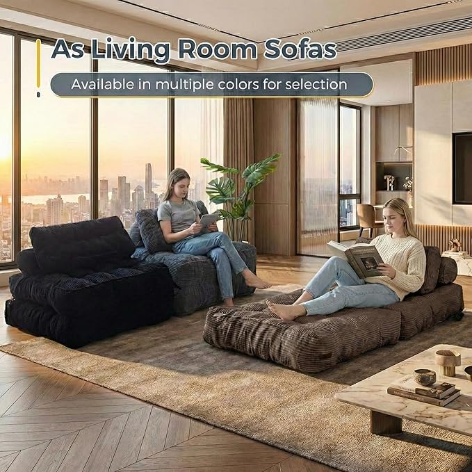 Folding Sofa Bed Convertible Sleeper Chair with Pillow Foldable Mattress with Back Support Portable Fold Out Chair Bed Comfy Floor Sofa Lounge for Living Room Bedroom Single (Coffee)