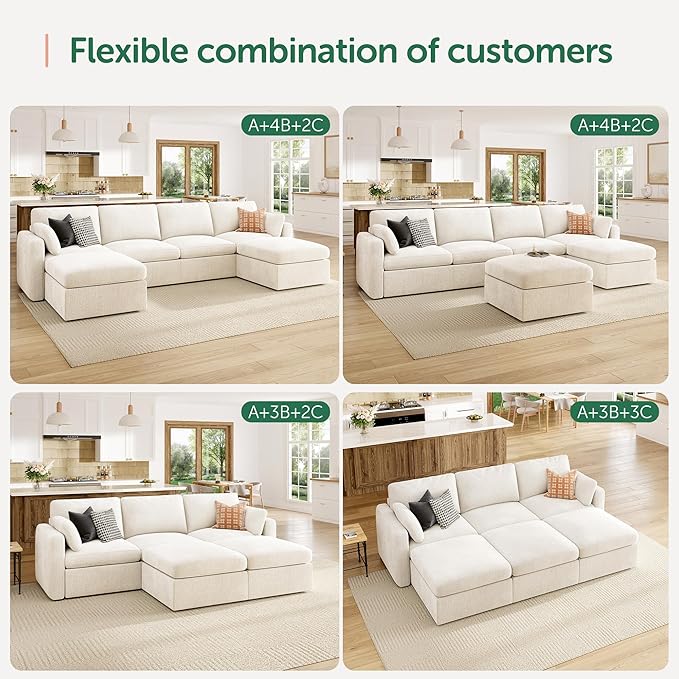 HONBAY Modular Sectional Couch with Storage Seats L Shaped Sectional Sofa with Storage Chenille Sectional Couches for Living Room Beige