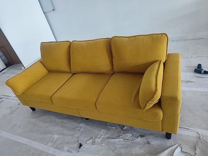 KINTNESS 78” 3 Seater Sofa Couch for Living Room Modern Sectional Sofa with Deep Seat &amp Armrest Pillow Comfy Sofa Set for Bedroom Apartment and Office Removable Covers Non-Slip Yellow | COTT