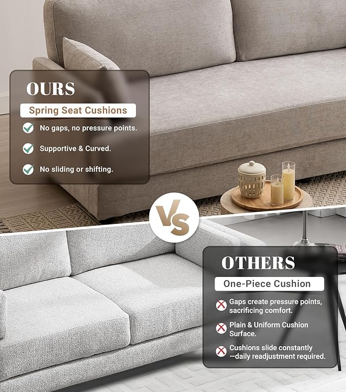 Kingfun 83 Chenille Sofa Modern Couch with Thickened Cushions Mid Century Couches with Solid Wood Frame Comfy Deeper Seats T-Cushion for Living Room and Bedroom Light Gray