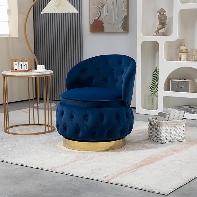 360 Degree Swivel Cuddle Barrel Accent Storage Chairs Round Armchairs with Wide Upholstered Fluffy Velvet Fabric Chair for Living Room Bedroom Office Waiting Rooms
