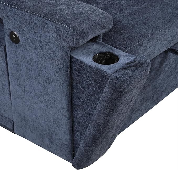 L-shaped Oversized Modular Padded Cloud Sectional Fabric Sofa Set with Pull Out Bed Convertible Sectional Couches with Storage Space USB Ports and Cup Holders for Living Room Office Blue