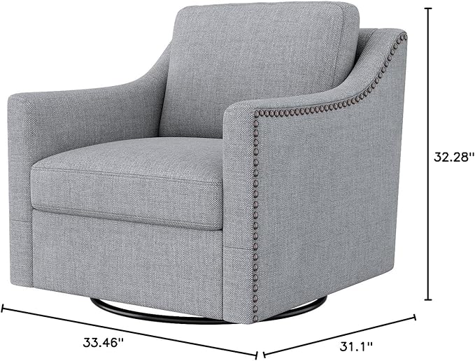 33 360° Swivel Cotton Linen Modern Mid-Century Accent Armchair Oversized Accent Chair Mid-Century Modern Chair with Sturdy Metal Base for Living Room Office Reception Areas Grey