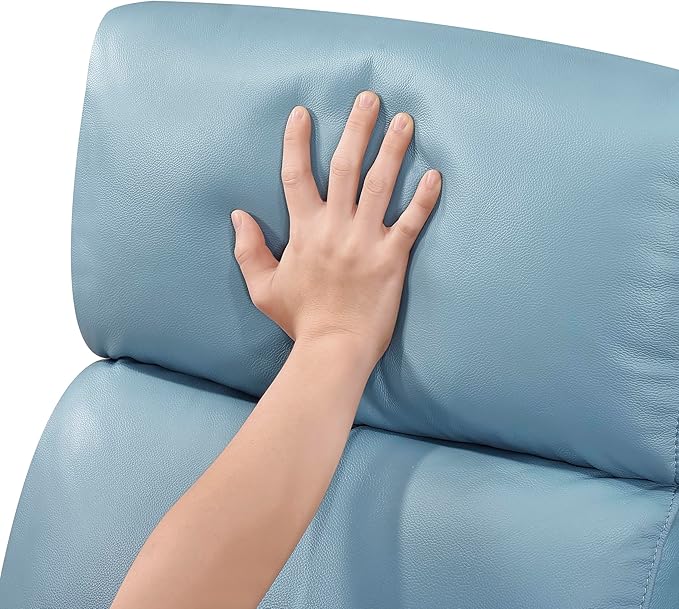 Lexicon Swivel Glider Reclining Chair Top Grain Leather Match Manual Pull Handle Recliner Comfy Nursery Glider Recliner Swivel Reclining Chair for Living Room/Office/Bedroom/Apartment Blue