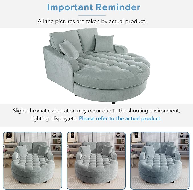 55 Oversized Chaise Lounge Chair Comfy Chenille Chaise Sofa Recliner Bed Upholstered Sleeper Couch Bed with Armrests and Detachable Pillows for Living Room Movie Room Bedroom (Green)
