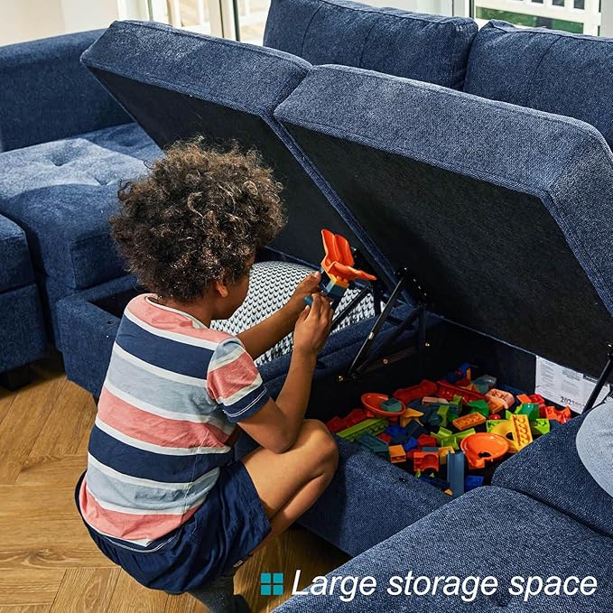 Belffin Modular Sectional Sofa with Storage Ottoman Modern Fabric L Shaped Couch with Chaise for Small Spaces Blue