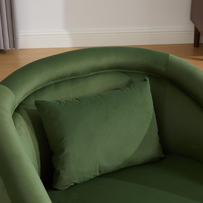 KEIKI 30.7 Swivel Accent Chair 360° Rotating Velvet Upholstered Armchair with Curved Back Single Sofa Chair for Living Room Bedroom Office Green