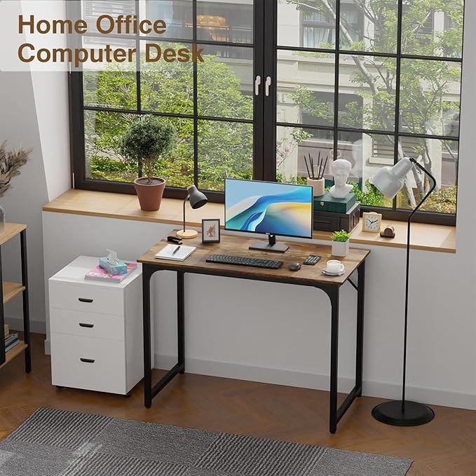 FDW 39 inches Computer Desk Modern Simple Style Desk for Home Office Study Student Writing DeskBrown