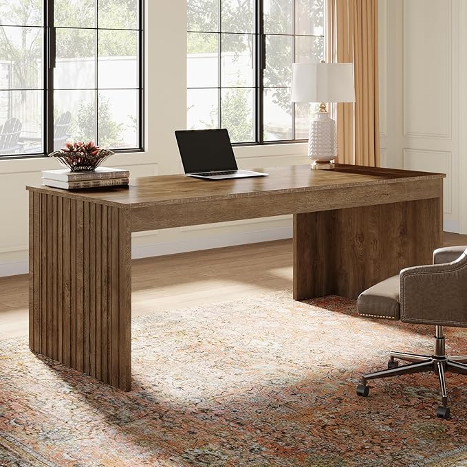 Tribesigns Modern Executive Desk 63-Inch Large Office Computer Desk Study Writing Table Workstation Business Furniture for Home Office Brown