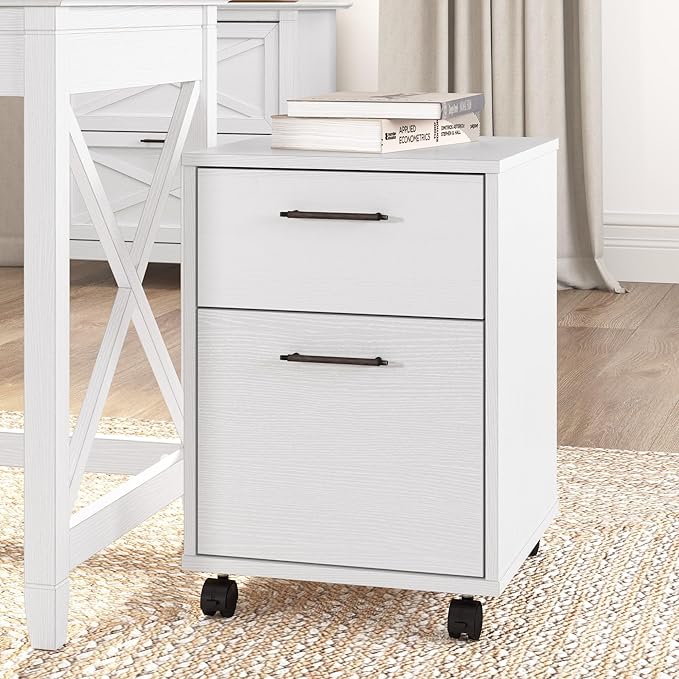 Bush Furniture Key West Rolling File CabinetFile Cart for Home Office in Pure White Oak2 Drawer File Cabinet on Wheels