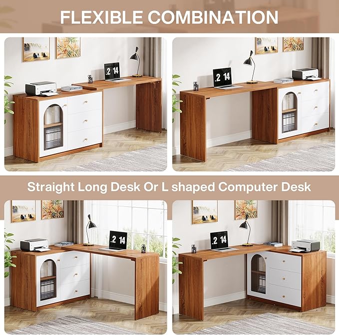 Tribesigns L Shaped Computer Desk with Drawers Modern Corner Home Office Desk with Reversible Storage Cabinet Long Study Writing Desk Workstation for Home Office Rustic Brown