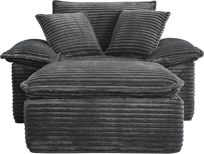 Oversized Armchair with Ottoman Corduroy Reading Chair for Bedroom &amp Living Room Modern Floor Sofa Chair Comfy Lazy Lounge Chair No Assembly Required Grey