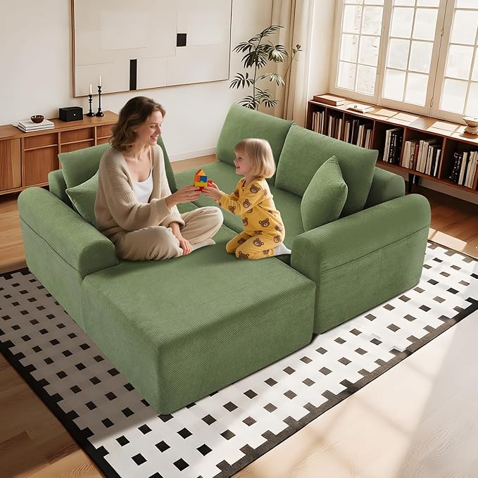 KBQ Modular Sectional Couch in a Box 103 L Shaped Boneless Cloud Couch with Deep Seat Convertible Sofa Bed for Living Room Bedroom Apartments No Assembly Required Green Left Facing Chaise
