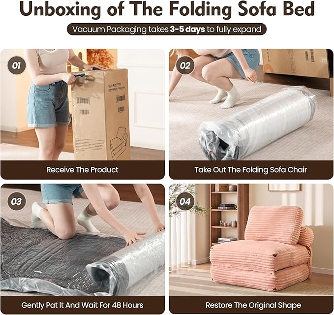 ovios Folding Sofa Bed Foldable Sleeper Chair Floor Futon Comfy Portable Convertible Fold Out Lounge Chairs for Living Room Bedroom Pink