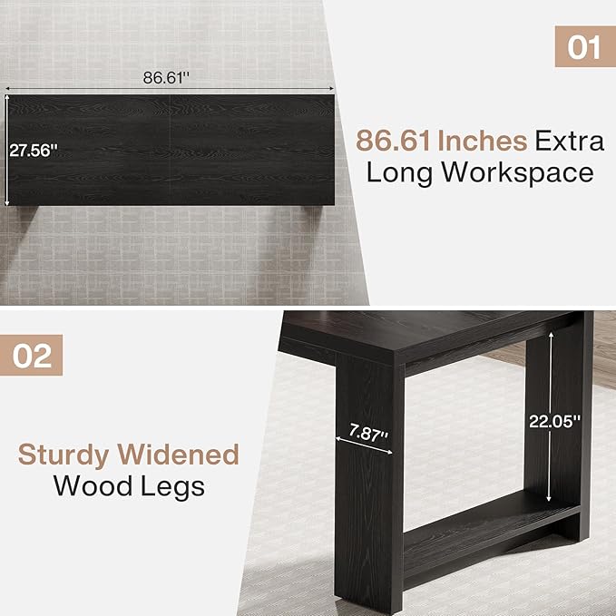 Tribesigns 2 Person Desk Set of 2 86.6 Inches Extra Long Desk Two People Computer Writing Table All Wood Large Desks Workstation for Home Office Black
