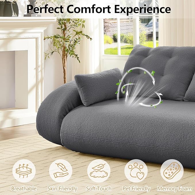78.7'' Folding Sleeper Sofa 3 in 1 Folding Sofa Bed Teddy Couch Upholstered Deep Seat Bean Bag Lounge Recliner Oversized Human Dog Bed for Living Room Playroom Bedroom (Gray)