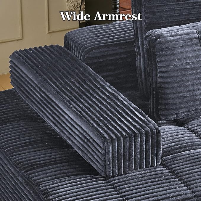Modular Sectional Sofa with Movable Handrails Straight-Row Boneless Sofa Sectional Couch for Living Room Deep Seat Memory Foam Faux Rabbit Fur Fabric Sofa No Assembly Required(Grey)