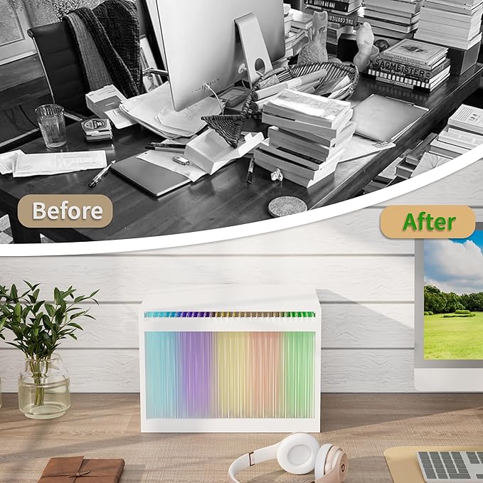 White Bamboo Acrylic File Box with Hanging Folders Letter/Legal Size Dustproof Home Office File Organizer