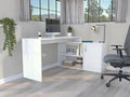 Home Office Desk Modern L-Shaped Computer Desk with Open &amp Closed Storage -White