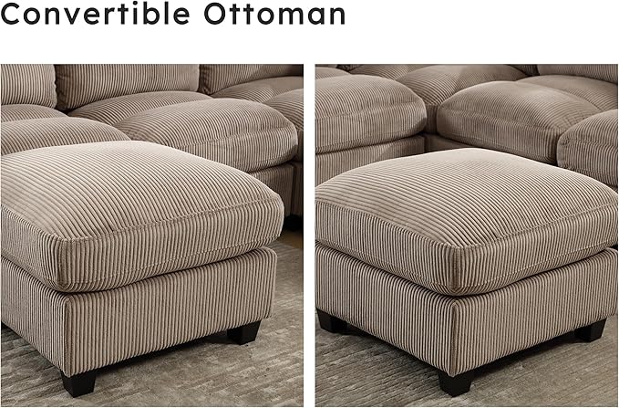 CANMOV Modular Sectional Couches with Ottoman Convertible U Shaped Sofa 7 Seat Sofa Couch with Chaise for Living Room Corduroy Couch Brown