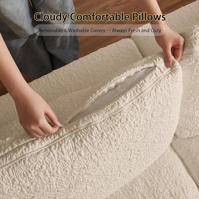 110 Cloud Sectional Couches for Living Room Modern Modular L-Shape Sofa Couch with Chaise 3 Seater Modular Sectional SofaNo Assembly Required (Beige)