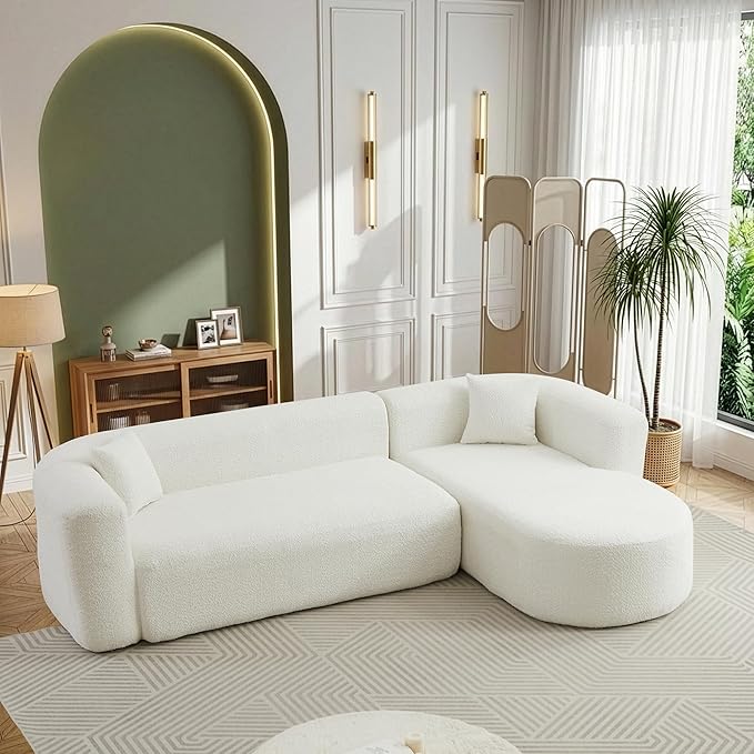 110 Inch Boneless Couches for Living Room Modern Modular Sectional Curved Sofa with Chaise Minimalist L-Shape Cloud Sectional Couch No Assembly Required (Beige Right Facing Chaise)