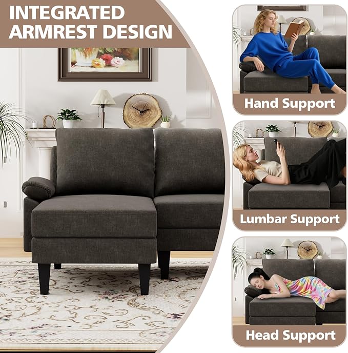 115 Modular Sectional Sofa U Shaped Sectional Comfy Couch for Living Room Convertible Modular Sofa Couch with Ottomans and Chaise High Supportive &amp Soft Sponge 6 Seats Brown