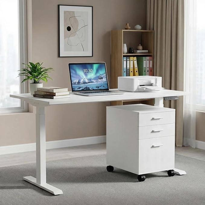 3 Drawer File Cabinet with WheelsPre-Assembled Brown Wood OrganizerFits A4/Letter Size for Home OfficeMobile Printer Stand Storage19 L x 16 W x 22 H (White)