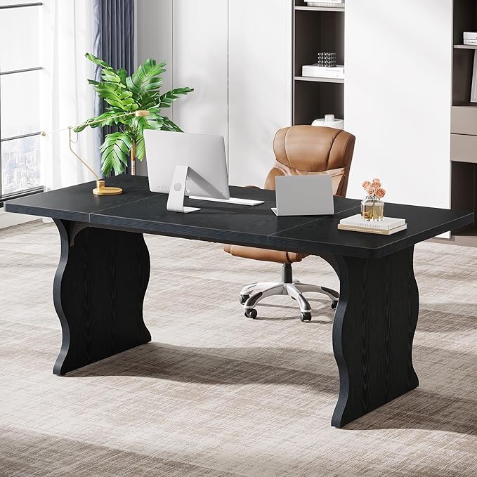 Tribesigns 63 Large Desk for Home Office Spacious Executive Computer Desk with Ample Leg Room Double PC Gaming Writing Table Study Desk with Sturdy Legs Black