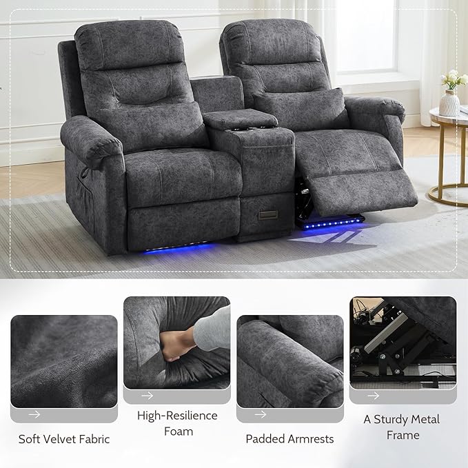 Power Lift Recliner LoveseatVelvet Reclining Loveseat Sofa RV Couch with ConsoleDual Power Lift Recliner Chair for Elderly with Heat and MassageElectric Lift Chairs for Living Room (Gray)