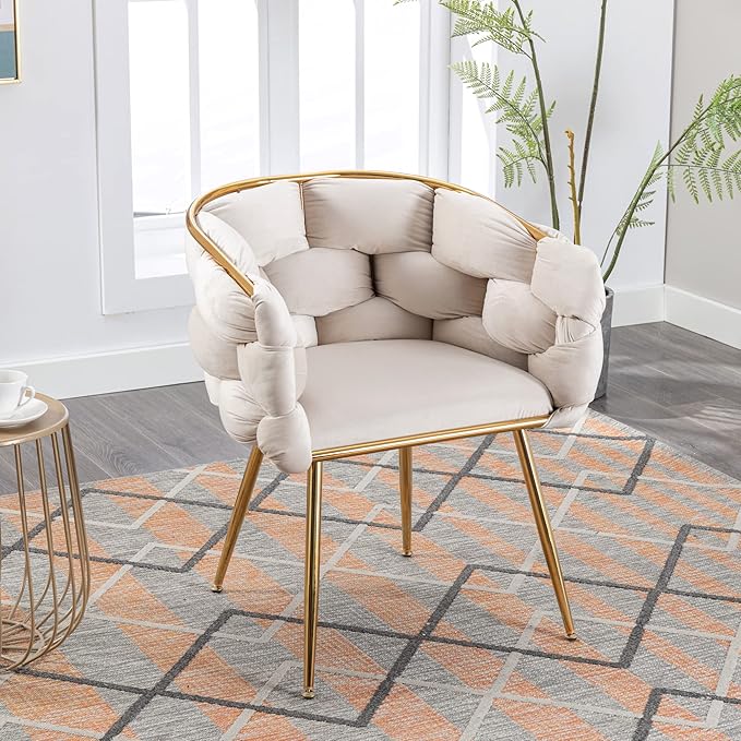 Polibi Modern Velvet Accent ChairDining Chair Single Sofa Chair Leisure Lounge Chairs with Golden Metal Frame LegsLiving Room Furniture1PCS Beige