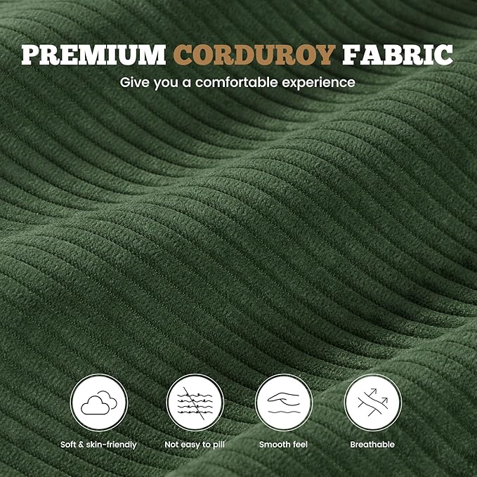 112 Modular Sectional Sofa for Living Room Convertible L-Shape Couch with OttomanCloud Boneless Couch with Layered CushionGreen Corduroy