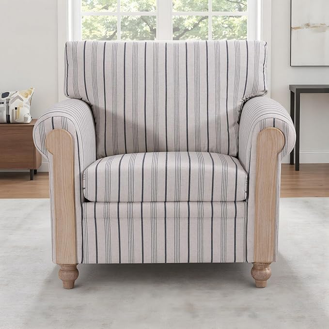 2 Single SofasSoft Armchair with Durable Stripe Fabric and Solid Wood LegsWingback Chair with Ergonomic SupportComfy Accent Chair for Living RoomBedroomor Small Spaces.(2 Armchairs)