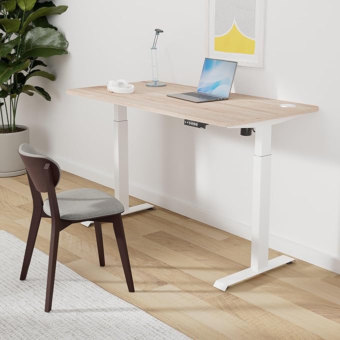 Mavo Craft 55-Inch Electric Standing Desk - Home Office and Study Contemporary Style Alloy Steel Base Wood Top Cable Management 1 Drawer for Working