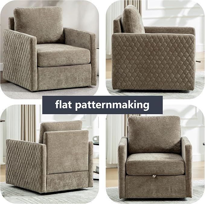 30 Square Swivel Chair with Storage Under SeatChenille Taupe Accent Chair for BedroomUpholstered ArmchairComfy Chairs for Living Room