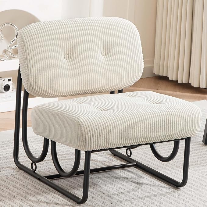 HOMEFUN Armless Accent Chair with Padded Back Modern Comfy Reading Chair for Bedroom Living Room Office Beige