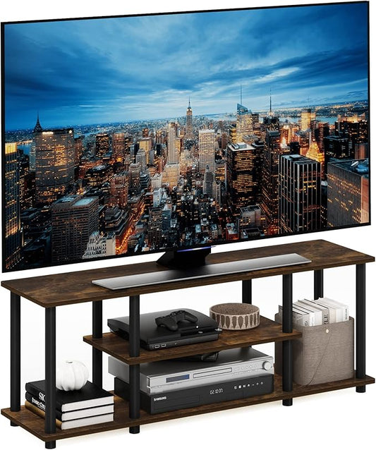 Furinno Turn-N-Tube No Tools 3D 3-Tier Entertainment Stand up to 50 inch TV Amber Pine/Black