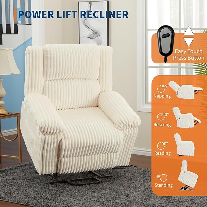 GarveeHome Power Lift Recliner Chair - Heat and Massage Electric Lift Plush Recliner with Soft Padded Seat Back Support &amp Armrests Designed for the Elderly and People with Mobility impaired
