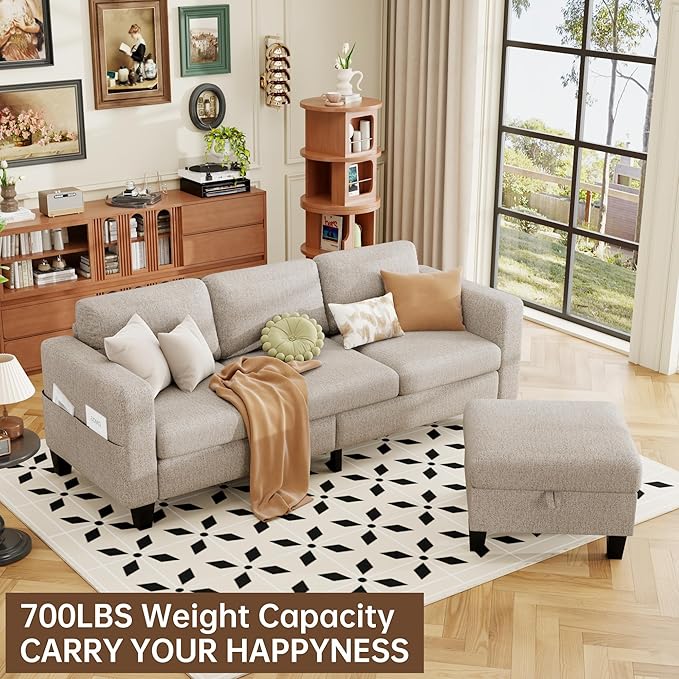 ZeeFu Sectional and Sofa Couches for Living Room - 78'' 3 Seater L-Shaped Modular Couch with Storage Ottoman - Modern Velevt Fabric Upholstered Sofa Set for Small Space Apartment Office (Mocha Brown)