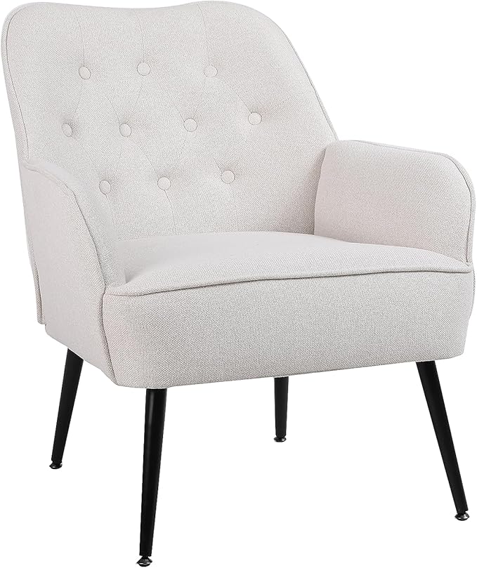 Modern Mid Century Chair Linen Sherpa Armchair for Living Room Bedroom Office Easy Assemble(Beige)