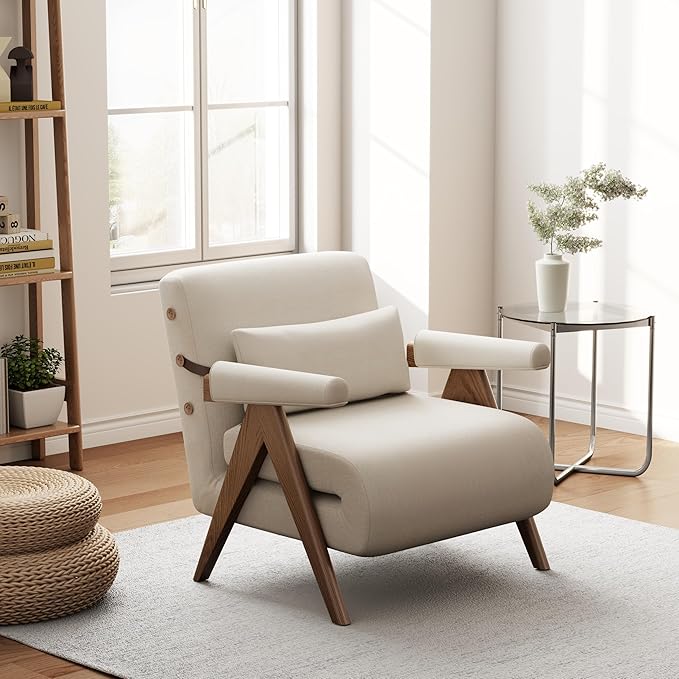 KungFuWood 32 W Convertible Chair Bed - 3 in 1 Sleeper Adjustable Backrest Futon Small Space Sofa for Living Room Bedroom Home Office Beige White