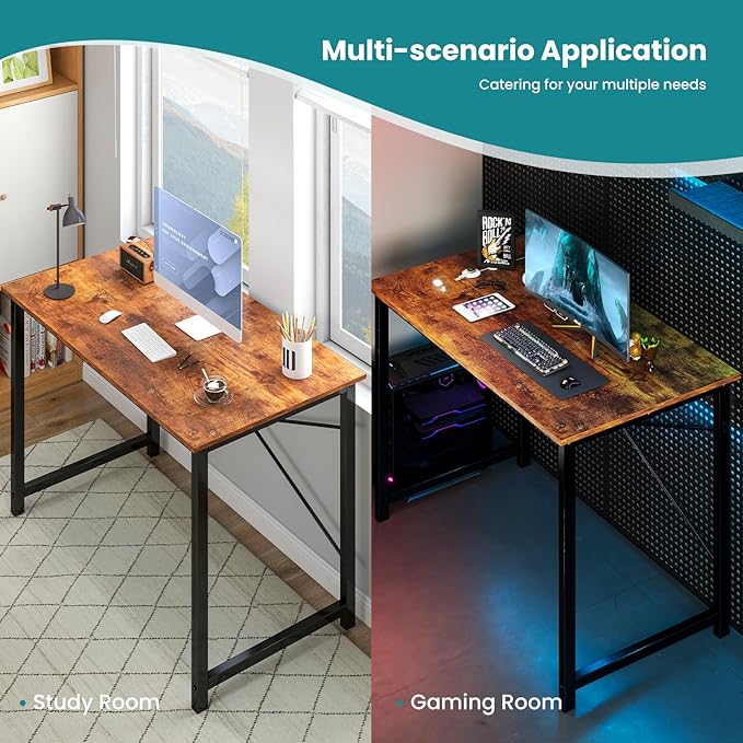 OLIXIS 32 Inch Home Office Desk Small Computer Work Table with X-Shaped Reinforcement Home Simple Modern Writing Study Table 2 Pack Rustic Brown