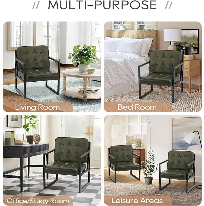 Modern Accent Chair Accent Arm Chair for Living Room Comfy Leather Armchair with Metal Legs for Bedroom Reception Waiting Room Green