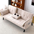 72 Cotton Linen Futon Couch Living Room Couch Bed Convertible Sleeper Sofa Bed with Cup Holder for Bedroom Guest Bed 2 Seater Reclining Sofas Couches with Nailhead Trim for Small Space (Beige)
