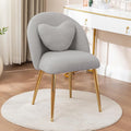 Vanity ChairAccent Makeup Comfy Cute Desk Girls Fluffy Chairs for Bedroom No Wheels Gold Metal Legs Stool (Teddy Grey)