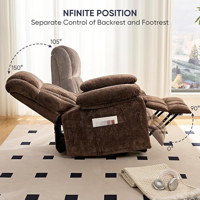 ijuicy Dual Motor Recliner ChairElectric Lift Reclining Lounge Chair with Lumbar Heating and Vibrating Massage for SeniorsAdjustable Reclining Electric Massage ChairBrown